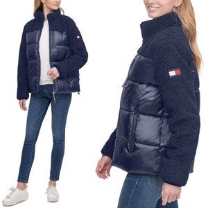 NWT Tommy Hilfiger Womens Sherpa Mixed Media Puffer Jacket